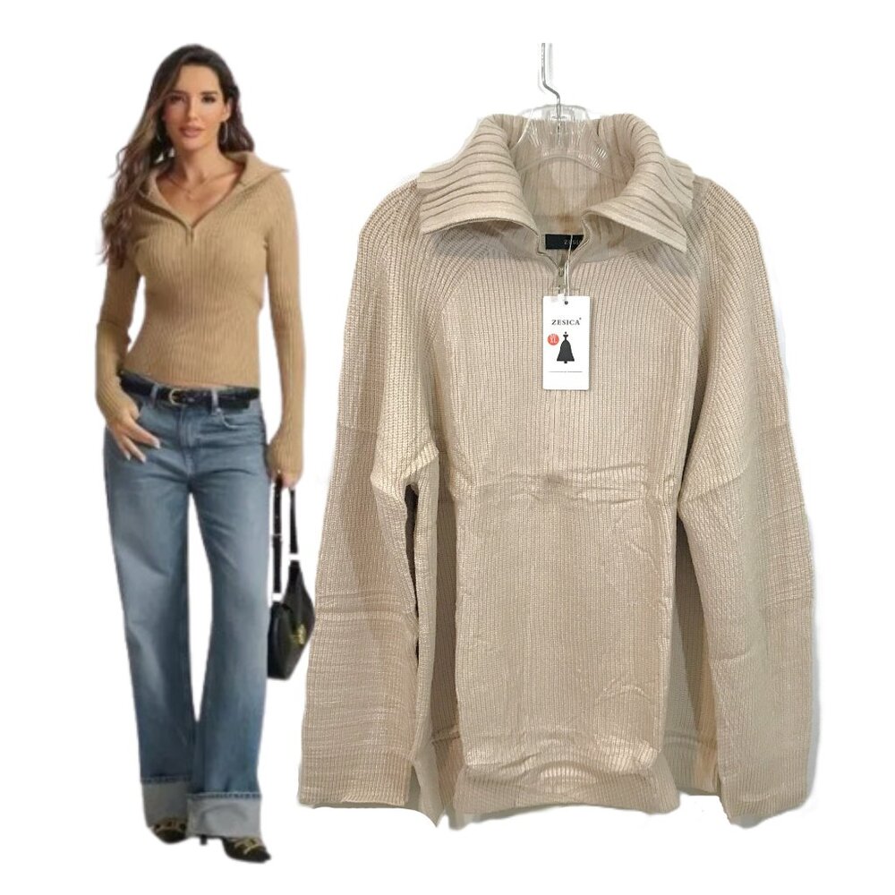 Zesica Casual Knit Fall Sweater Cream Women XL